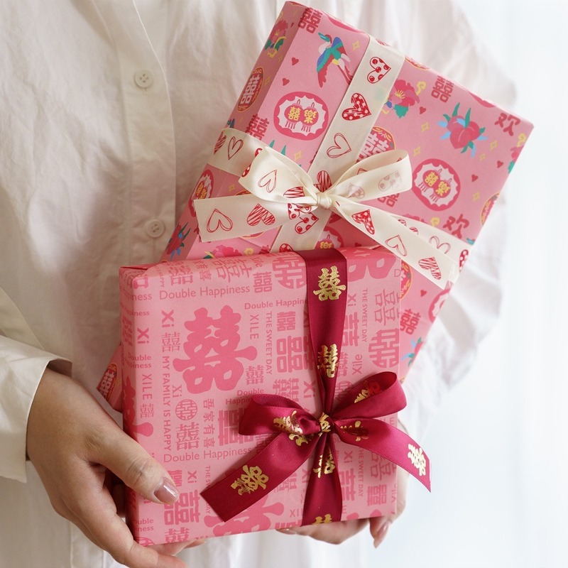新中国式結婚祝いギフトボックス包装紙結婚祝い赤い飾り紙婚約お返しDIY手作りギフト紙|undefined