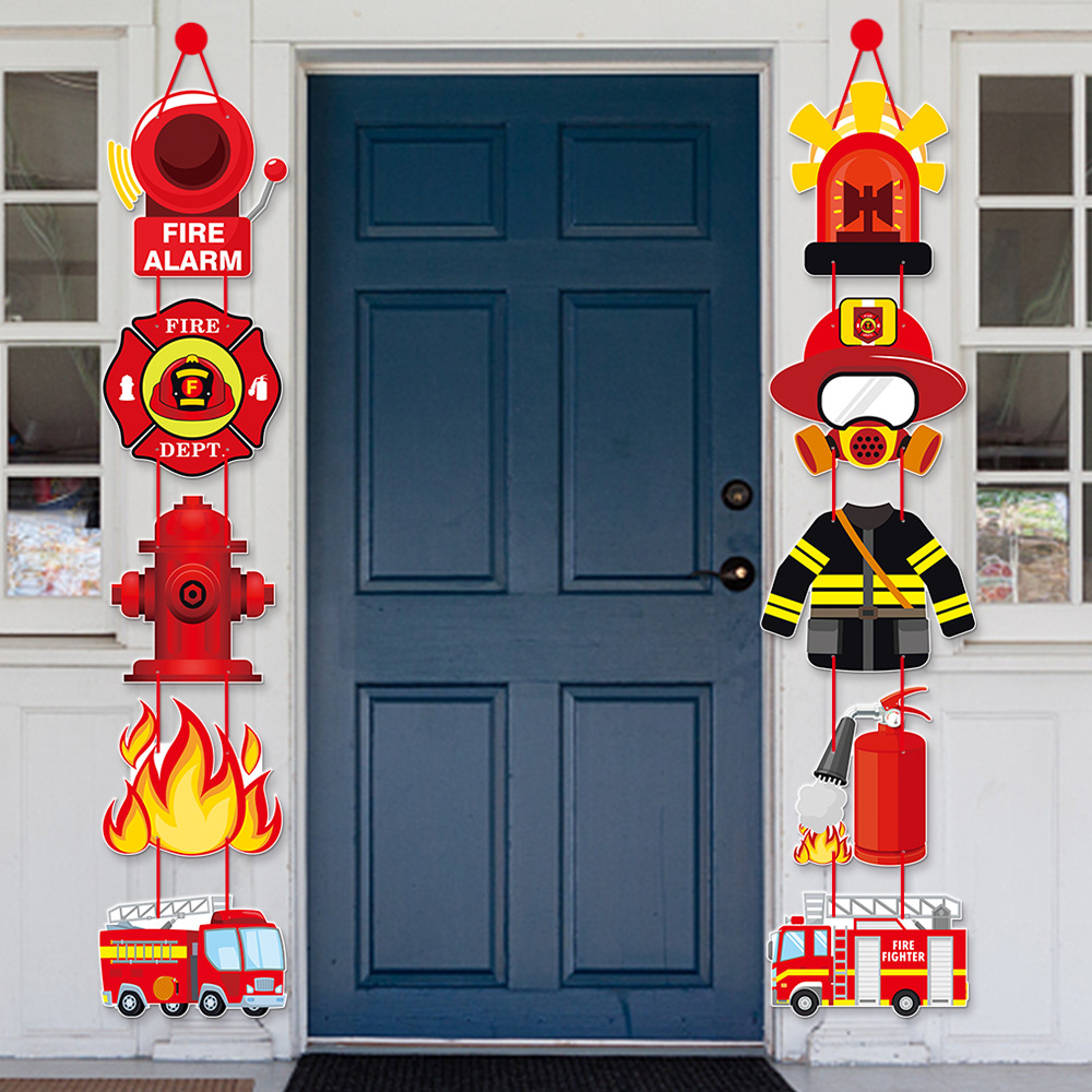 Amazon nueva caricatura tema de fuego decoración de fiesta de cumpleaños puerta colgante marco de la puerta decoración de cumpleaños para niños
