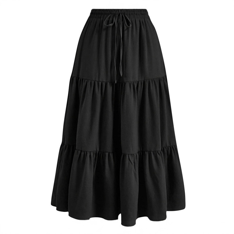 Amazon Foreign Trade European and American Solid Color Splicing Pleated Elastic Pocket Skirt