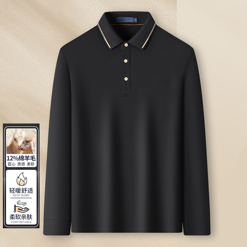 [Light and Warm 12% Wool + Modal Cotton Spinning] 25 Late Autumn Men's Casual Polo Shirt Long-Sleeved High-End Customization