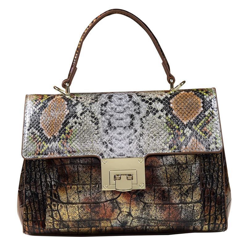 Women's High-End Multi-Compartment Tote Bag With Crocodile & Snakeskin Pattern Zippered Shoulder/Crossbody Bag For Daily Use_voghion.com