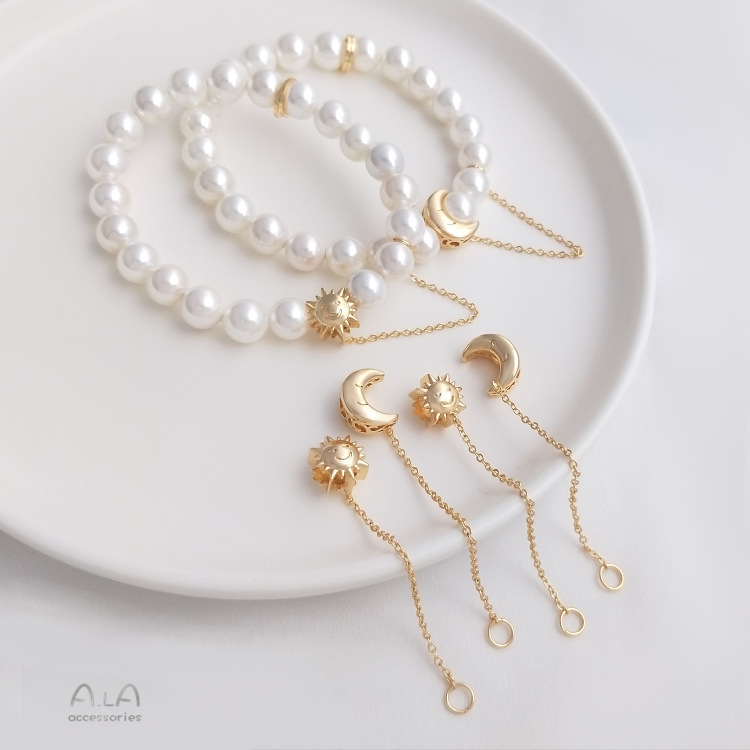 Color Preservation 14K Pack Gold Moon Sun Big Hole Bead Hanging Chain DIY Beaded Bracelet Beaded Fashion Jewelry Shagang Accessories