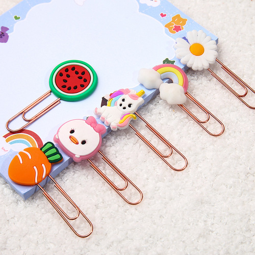 Ins style cartoon learning stationery cute colorful bookmark holder office supplies paper clips metal paper clips wholesale