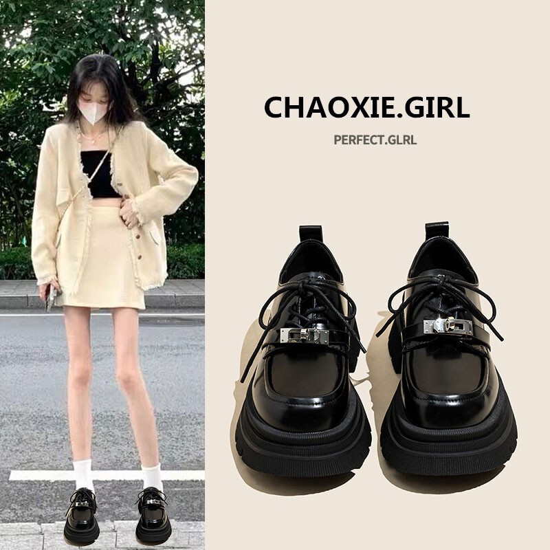 Thick-Soled Black Small Leather Shoes 2025 Women's Genuine Soft Leather Autumn and Winter New Lace-Up British Style Versatile Loafers Flats