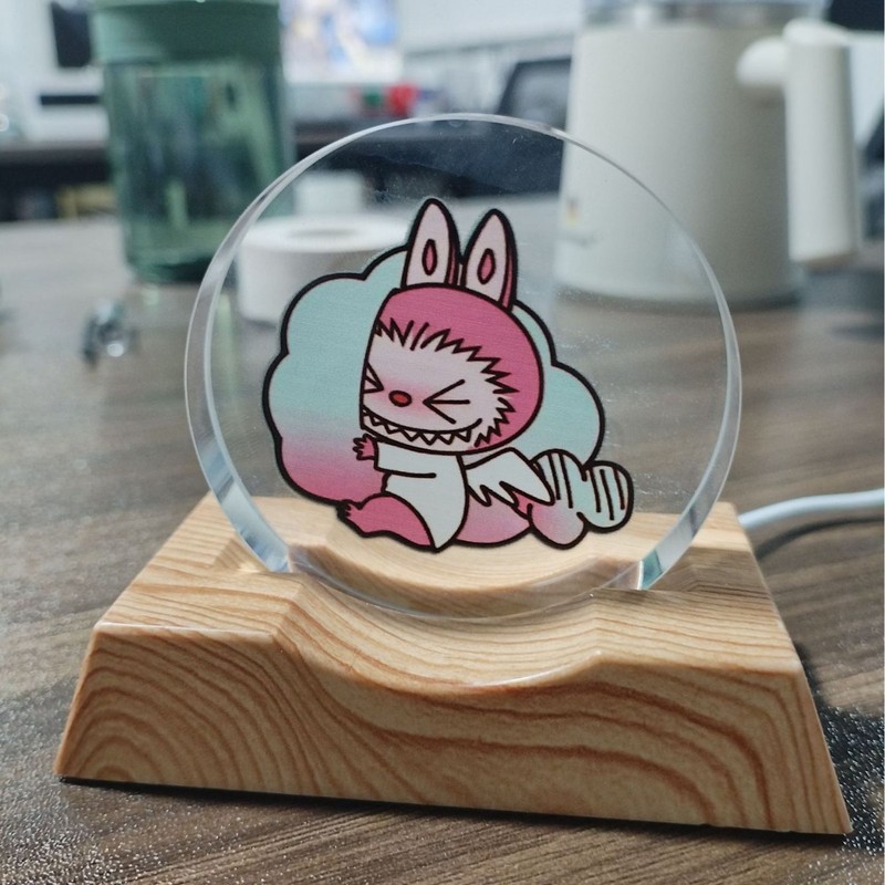 拉布布3d立体激光彩印内雕水晶球治愈系小夜灯发光礼物玄关摆件|undefined