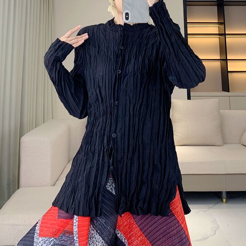 Autumn Fashion Simple Shirt for Women Versatile Loose Elegant Casual Shirt High-End Solid Color Pleated Cardigan Top