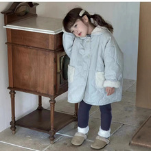 女童纯色外套大衣冬季新款女宝宝加绒外套中小童儿童童装一件代发