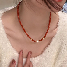 带证书红玛瑙南红小米锁骨转运项链中式厂家批发包邮代发礼盒包装