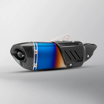 Motorcycle exhaust pipe – tail exhaust tail section - half-blue-imitation-carbon-head-real-carbon-cover
