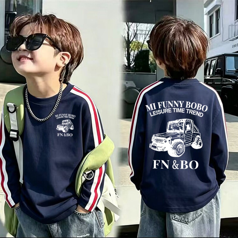 Children's clothing for boys, cartoon pure cotton long-sleeve T-shirt, new spring and autumn style for older kids 6-12 years old, Korean version with three stripes Children's clothing for boys, cartoon pure cotton long-sleeve T-shirt, new spring and autumn style for older kids 6-12 years old, Korean version with three stripes
