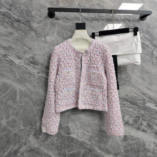 2025 New Style Small Fragrance Ice Cream Color Cardigan with Diamond Buttons, Ladylike Style Jacket with Fashionable Pocket Design