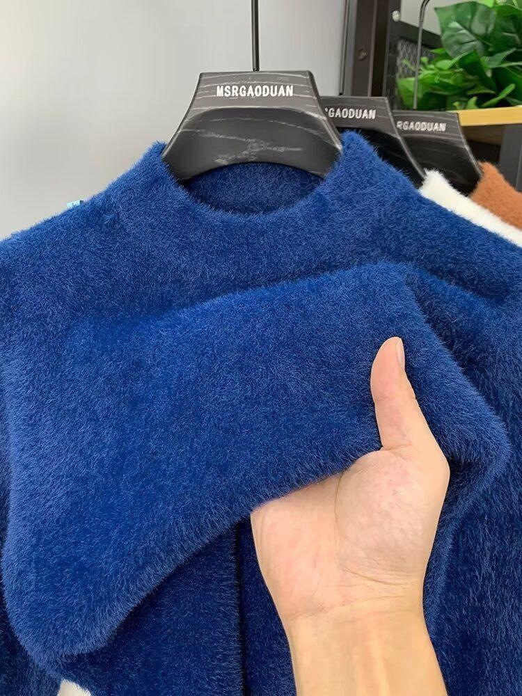 Abbigliamento maschile Maglione in pile di visone a collo alto a metà uomo autunno e inverno più maglione lavorato a maglia spesso in velluto caldo con collo medio_voghion.com