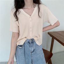 夏季薄款冰丝短袖T恤女装2025纯色柔软开衫针织短款上衣简约百搭