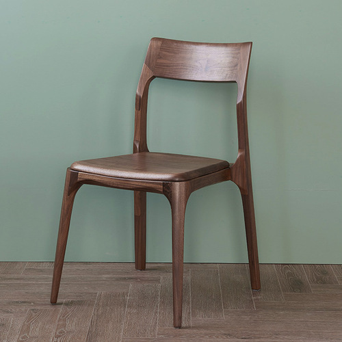 North American Black Walnut Dining Chair, Nordic Simple Chair, Restaurant Large Cloud Chair, Hiroshima Chair, Solid Wood with Soft Padding, Genuine Leather Chair