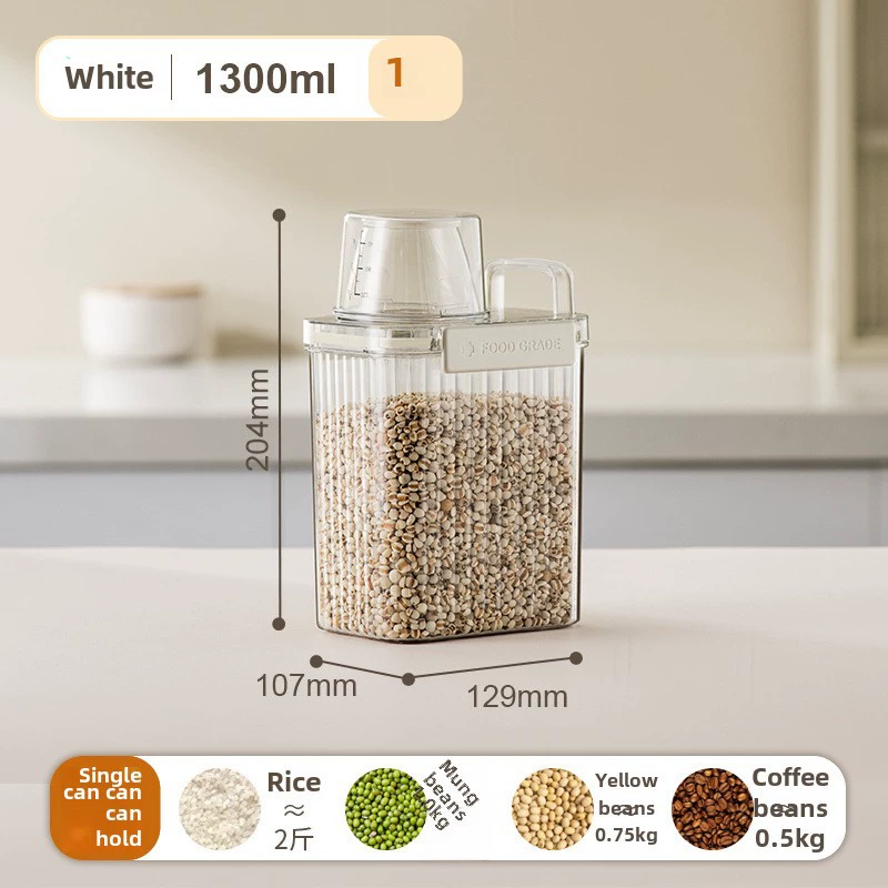 Sealed storage container, moisture‑ and pest‑proof, measuring‑cup lid, 1.3–1.8 L