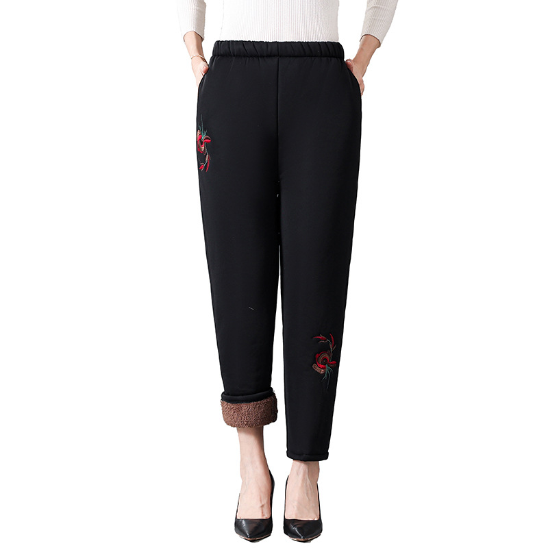 Winter velvet keep warm trousers for mother, for middle age, loose fit