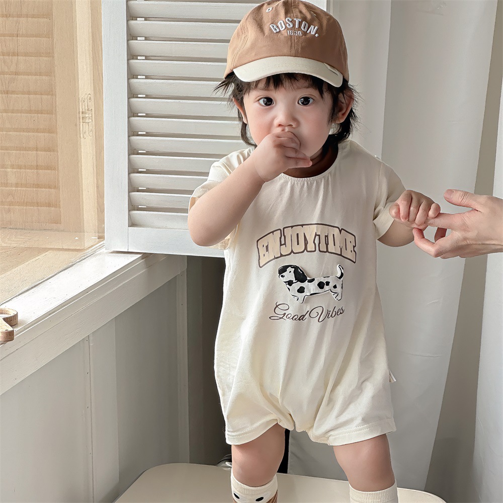 Ropa de bebé 2024 verano 0-2 años niño bebé de dibujos animados casual de manga corta mameluco de una pieza traje de escalada traje de salida 1