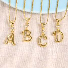 跨境亚马逊热卖26个英文字母吊坠铜镀金简约创意锁骨链首字母项链