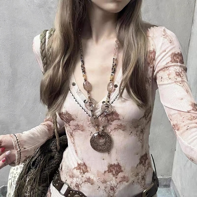 Ancient Early Shibuya Spice Leopard Zebra Beaded Necklace Y2K Subculture Oval Clavicle Chain Retro Ethnic