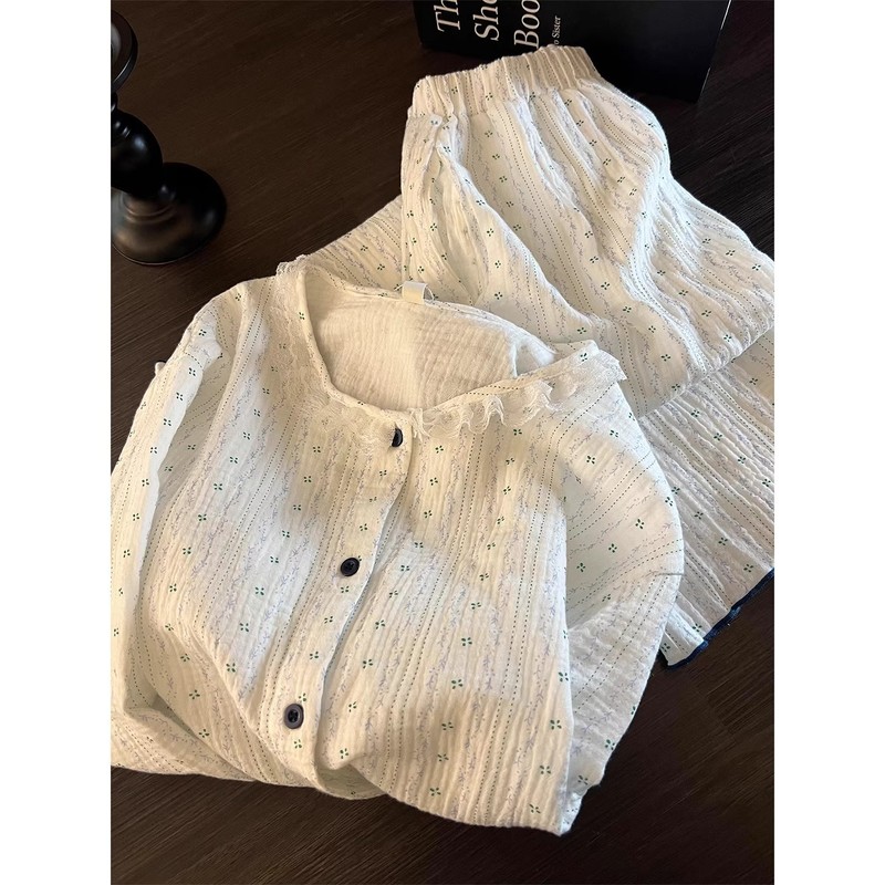 韩版花边碎花睡衣女春秋款长袖套装高级感家居服秋季大码可爱外穿|undefined