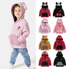 新款男女童连帽上衣保暖拉链外套卡通童装儿童摇粒绒外套秋冬季