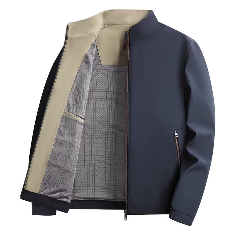Cross-Border Autumn and Winter Men's Business Stand-Up Collar Jacket Casual Vertical Collar Jacket Business Large Size Loose Men's Casual and Versatile