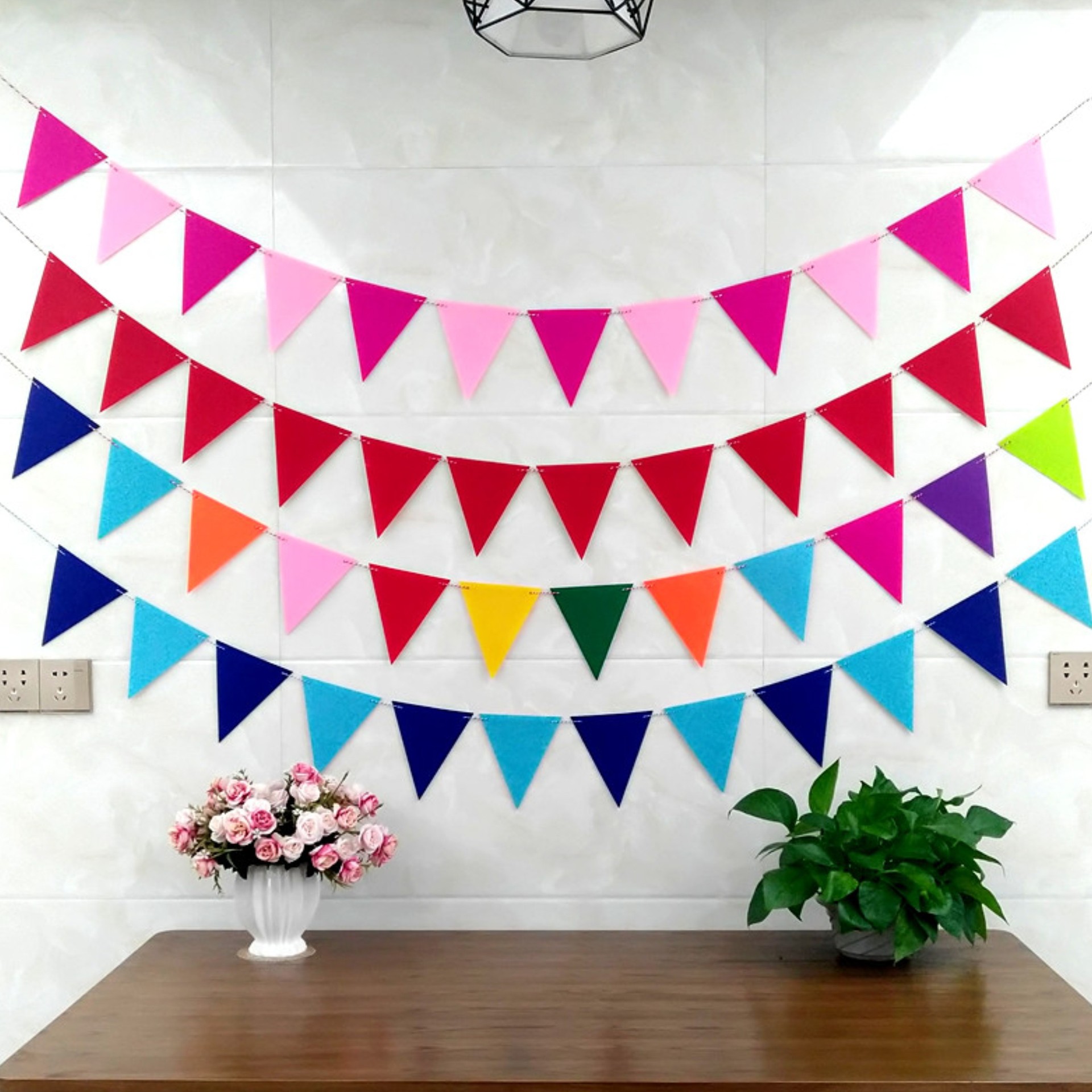 Fiesta de cumpleaños bandera Decoración habitación de los niños jardín de infantes decoración colgante cadena bandera arreglo fieltro triángulo bandera colorida decoración de la bandera