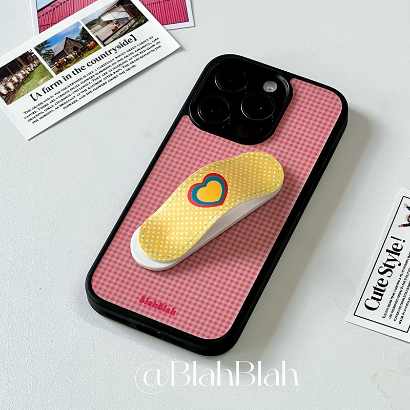 Blahblah Original Band-Aid Pink Plaid Apple 16Promax Mobile Phone Case Iphone15 Black Edge 14