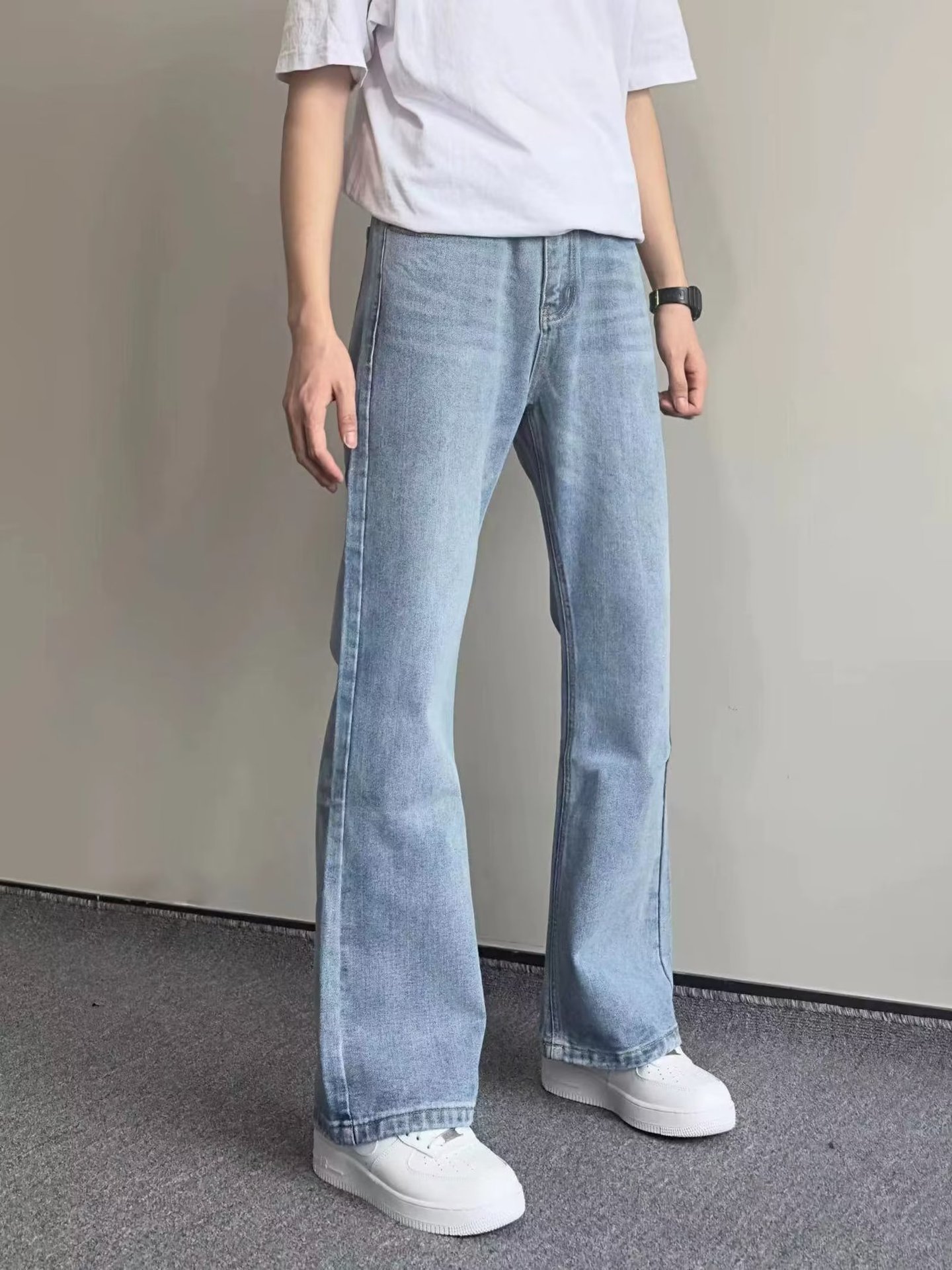 Vīriešu apģērbs retro ielas mazgātas daudzpusīgas uzliesmojošas džinsa bikses ikdienas vecmodīgas rāvējslēdzēja bikses ar vibrāciju modernas bikses_voghion.com