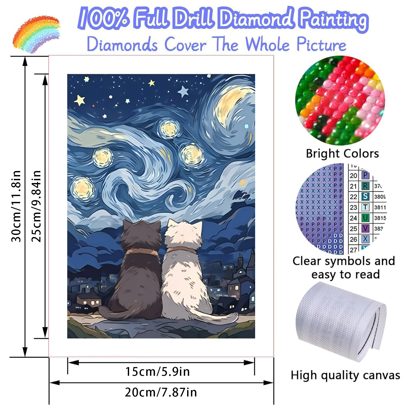 Transfronterizo Van Gogh Starry Sky Meow Pintura de diamantes Dibujos animados creativos Diy Niños Pegatinas hechas a mano Pintura decorativa de diamantes al por mayor