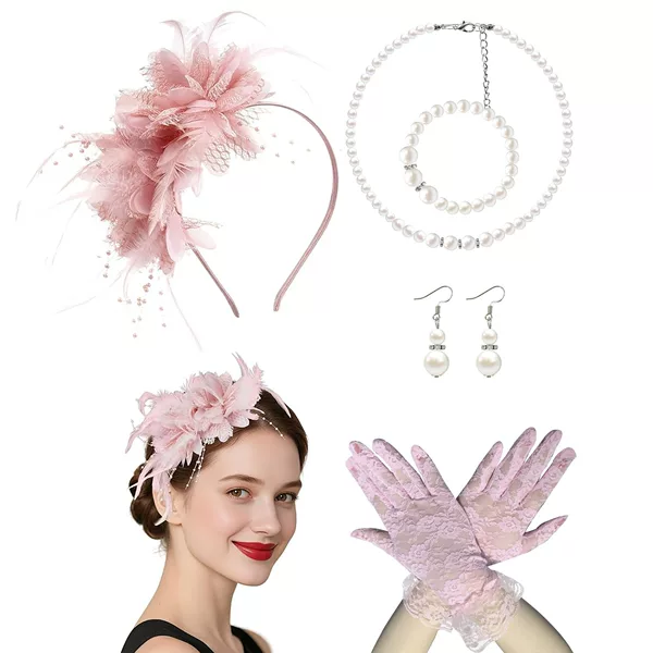 Feather Head Flower Artificial Flower Headband Christmas Halloween Holiday Party Party Performance Head Flower Necklace Glove Combination