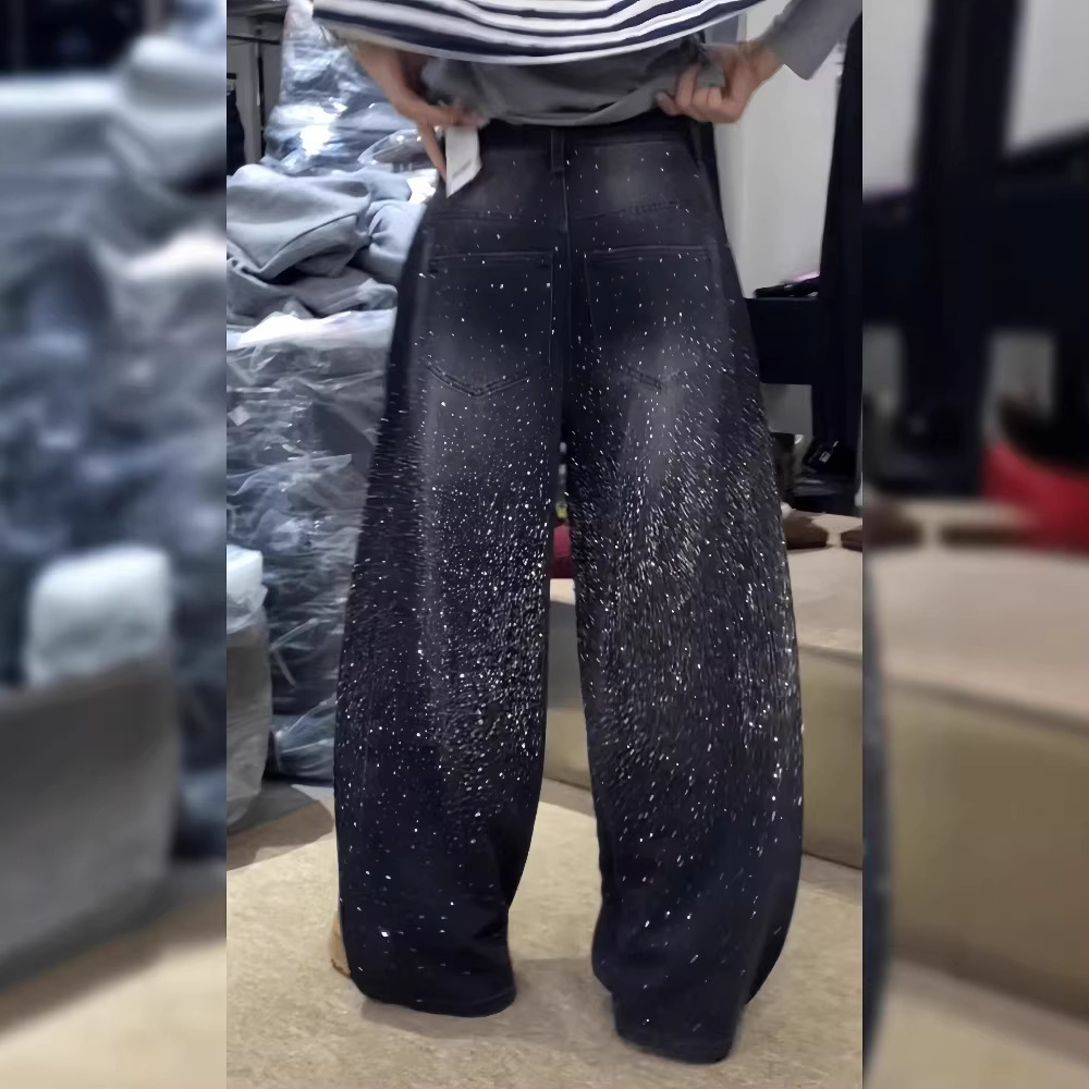 Y2K Rhinestone Embellished Jeans – Vintage High-Waisted Flare Pants For Women (S-3XL, Regular/Fleece Lined)_ecoleips.com