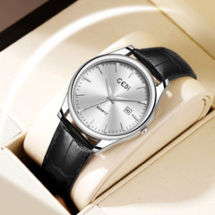 歌迪情侶款經典真皮表簡約高級感日曆防水石英表新款高顏值手錶