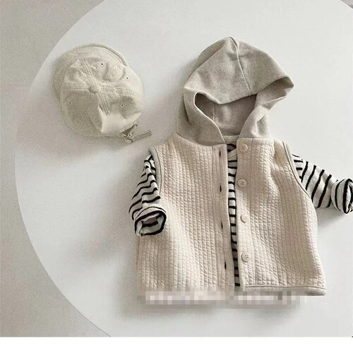 Korean children's clothing  spring set children's vest spring outerwear Korean style baby infant baby hooded vest jacket