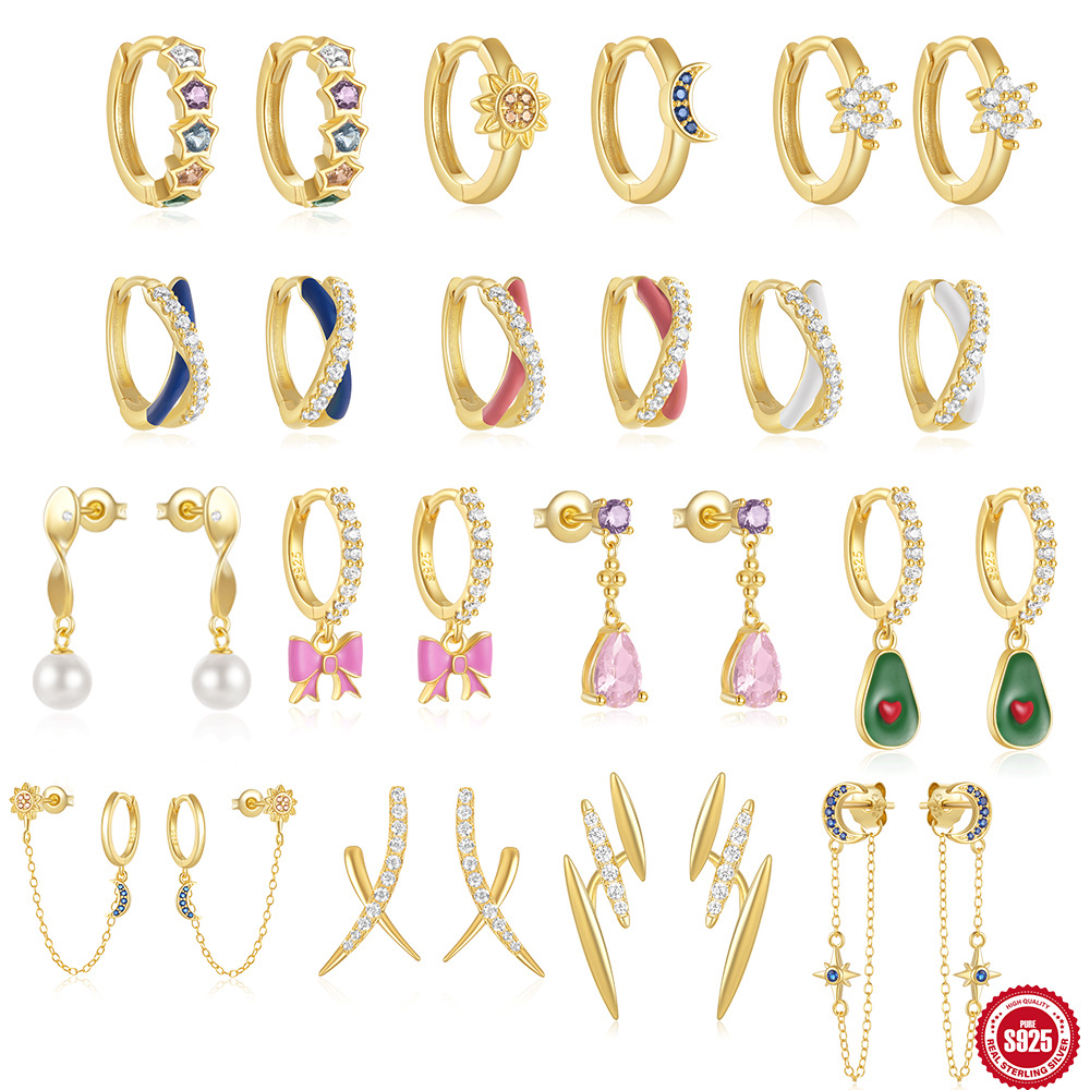 Pendientes de lazo de aceite de goteo de viento de niña de nuevo estilo de verano Pendientes de plata de ley s925 de moda simple para mujer