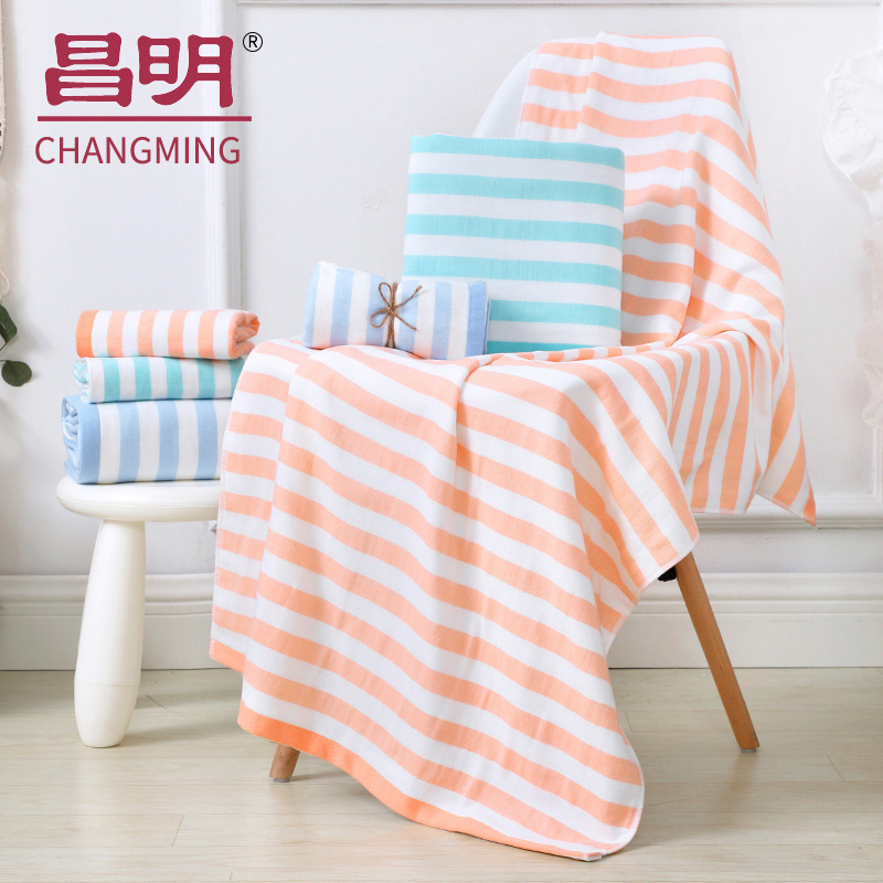 Toalla de baño de rayas de color de algodón 70*140 un lado Terry un velo tela hogar hombres y mujeres absorbente Toalla de playa de secado rápido