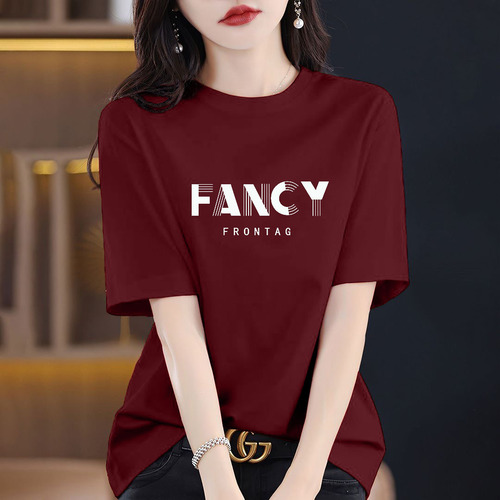 High-end Fashion 2025 New Arrival 100% Cotton Short Sleeve T-Shirt for Women Bestselling Loose Fit Versatile Anko Red Top Trendy