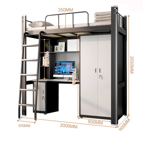 Bed and table combination apartment thickened iron bed and table wardrobe high rack bed student dormitory upper bunk lower empty iron bed 