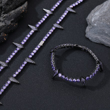 嘻哈黑豹同款狼牙项链潮流男士5mm网球链锆石尖刺项链配饰批发