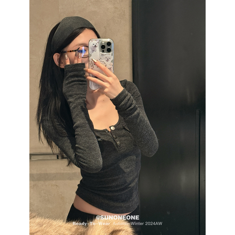 Pure Desire Style Vintage Stitching Base Top Women's Sweet Spice Girl's Inner Pocket Exquisite Slim-fit Long-sleeved Slim-fit Sweater Pure Desire Style Vintage Stitching Base Top Women's Sweet Spice Girl's Inner Pocket Exquisite Slim-fit Long-sleeved Slim-fit Sweater