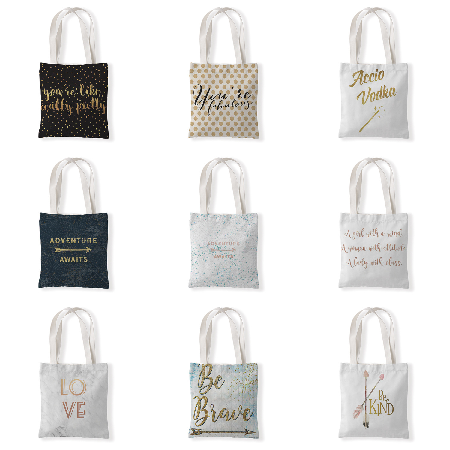 创意字母印花手提时尚单肩购物袋休闲零钱袋文艺手提帆布袋