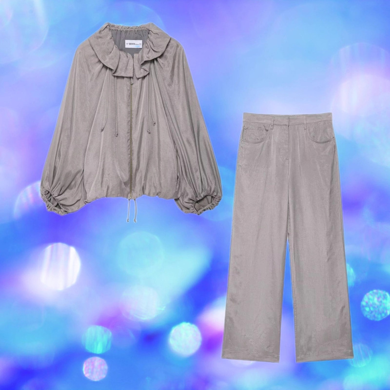 Foreign Trade Cross-Border Spot 2025 Women's Suit Loose Bomber Jacket + Silk Satin Texture Draped Pants