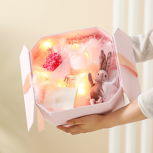Creative Octagon Hexagon Gift Box Set for Girlfriend's Birthday Gift Packaging Box Pink Gift Box Empty Box Wholesale