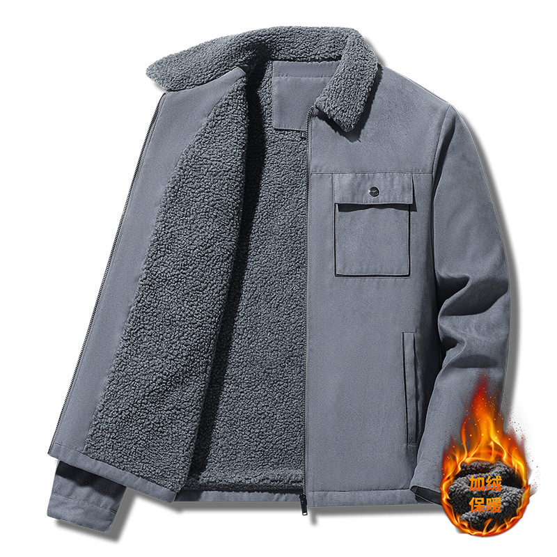 麂皮绒外套高品质男士秋冬季加绒加厚棉服羊羔绒棉衣休闲夹克保暖