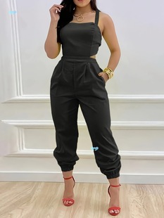 Women's Summer Fashion Solid Color Backs Jumpsuit Cross-Border