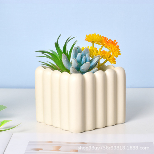 Ceramic planter in Instagram style, light luxury cream color, household minimalist orchid and butterfly orchid planting green plant pot