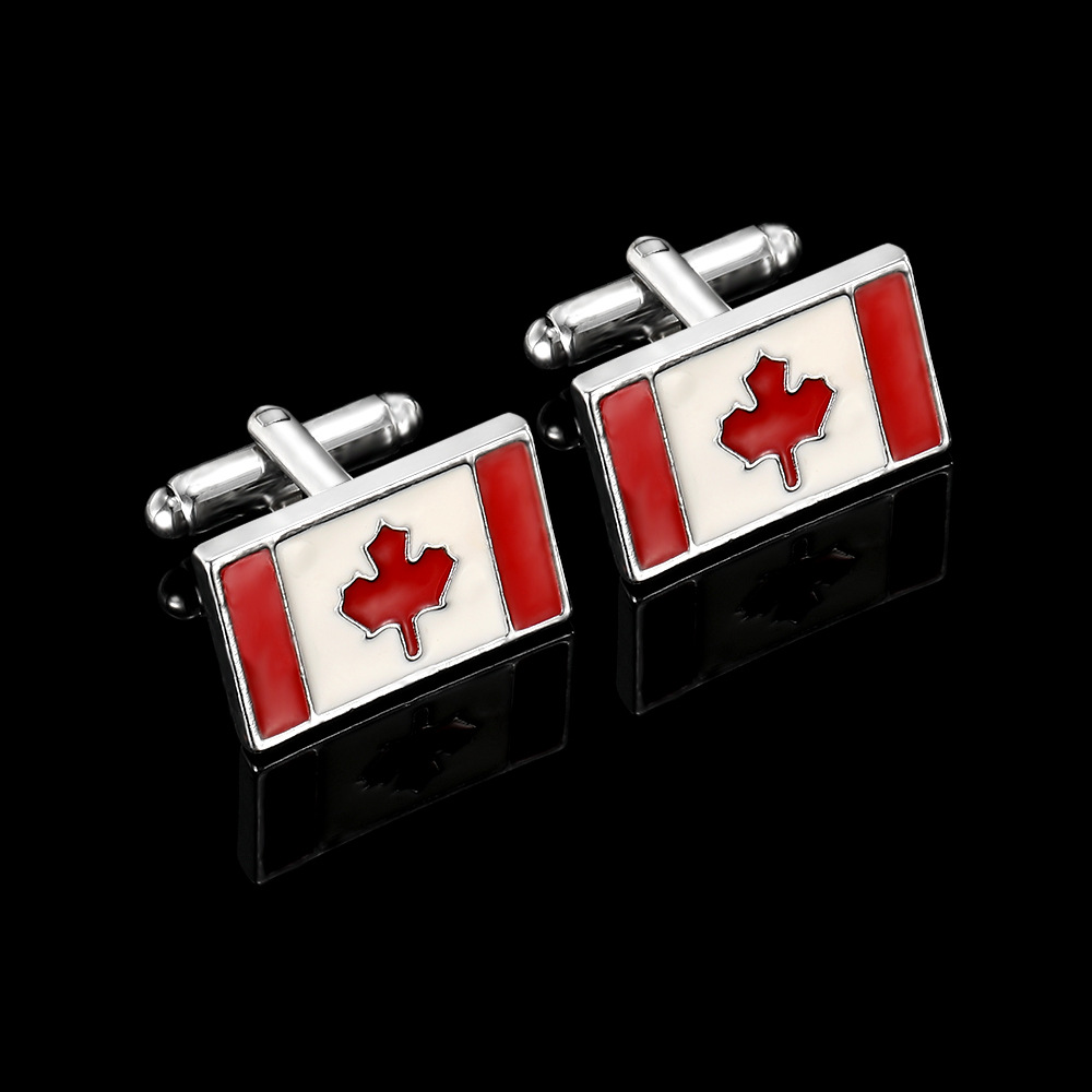 Fashion Canadian Flag Maple Leaf Cufflinks Men's Business French Shirt Cuff Nail Tie Clip Suit Accessories_voghion.com
