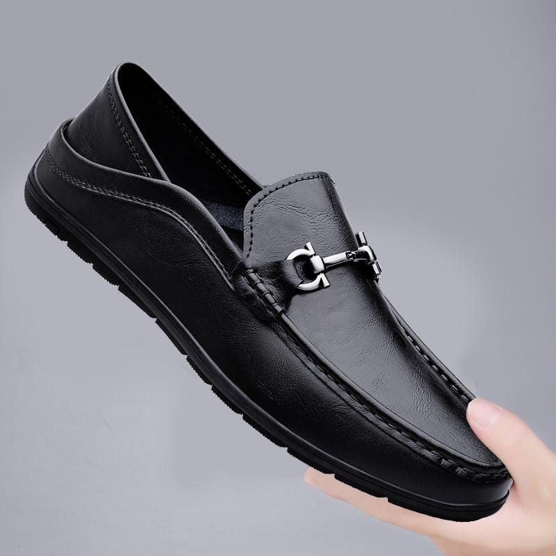 Zapatos de cuero para hombres, zapatos de negocios británicos, zapatos transpirables, zapatos casuales suaves, zapatos de pie para hombres, zapatos planos.