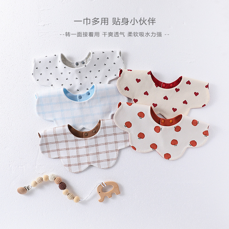 Baby Pure Cotton Type a Saliva Towel Double-Sided Infant Anti-Vomiting Bib Rotatable Petal Soft Baby Bib