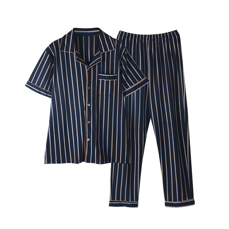 Pijamas de los hombres de verano 100% algodón pantalones de manga corta de media manga de primavera y otoño delgada cardigan ropa para el hogar más tamaño
